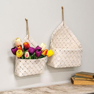 2 Set White Chipwood Hanging Baskets - The Fox Decor